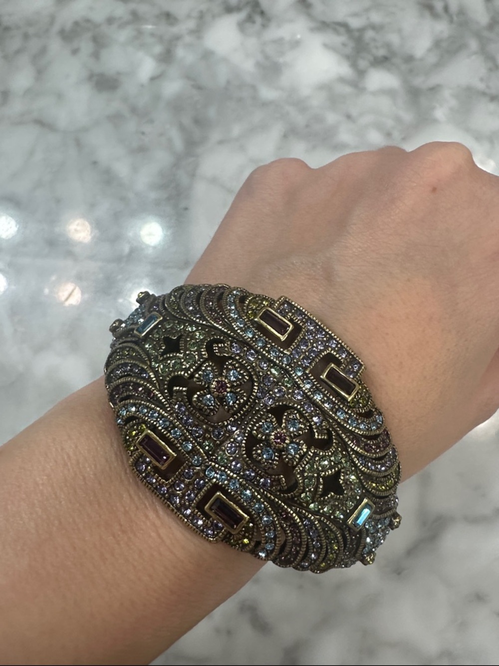 Vintage-Style Multicolor Crystal Wide Bracelet by Heidi Daus
